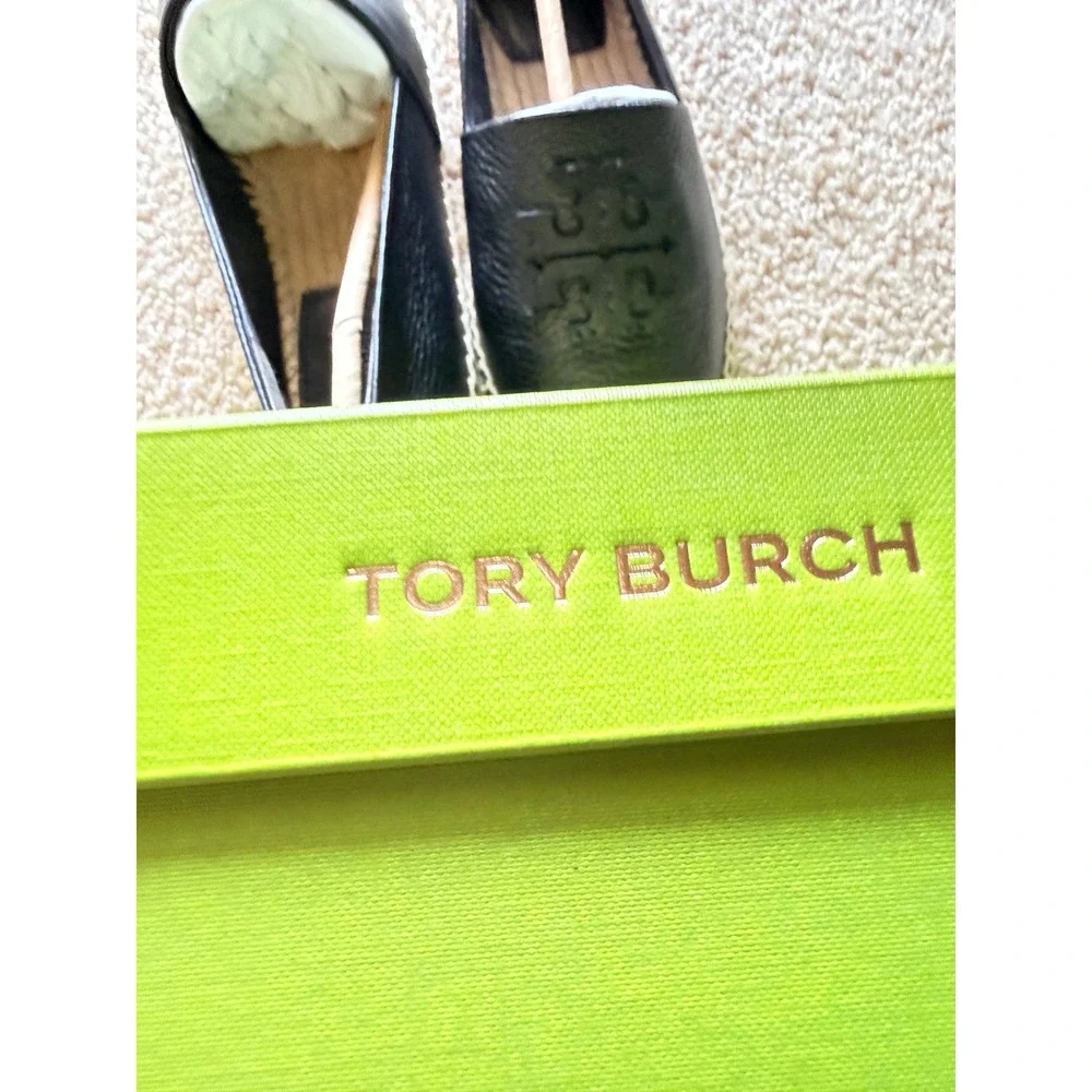 Tory Burch Stitch Logo Leather Espadrille Perfect Black Pebbled Flat 181312 6